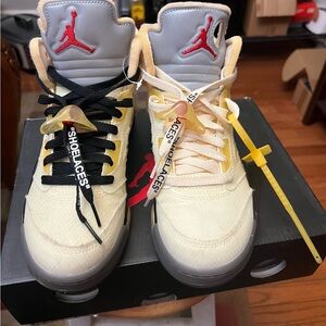 Off-White Jordan Cream and Black High-Top Sneakers
